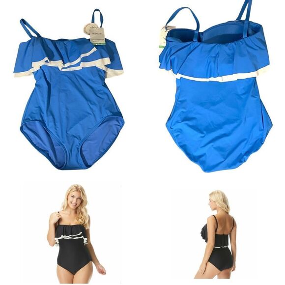 ☀️☀️☀️ AZURE Ruffle Bandeau Bra Sized One Piece Swimsuit KEEPSAKE - Picture 3 of 13